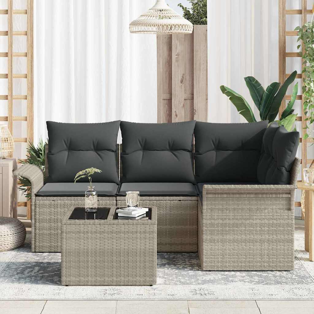 Ensemble de canapé de jardin 5 pcs Gris clair polyrotin