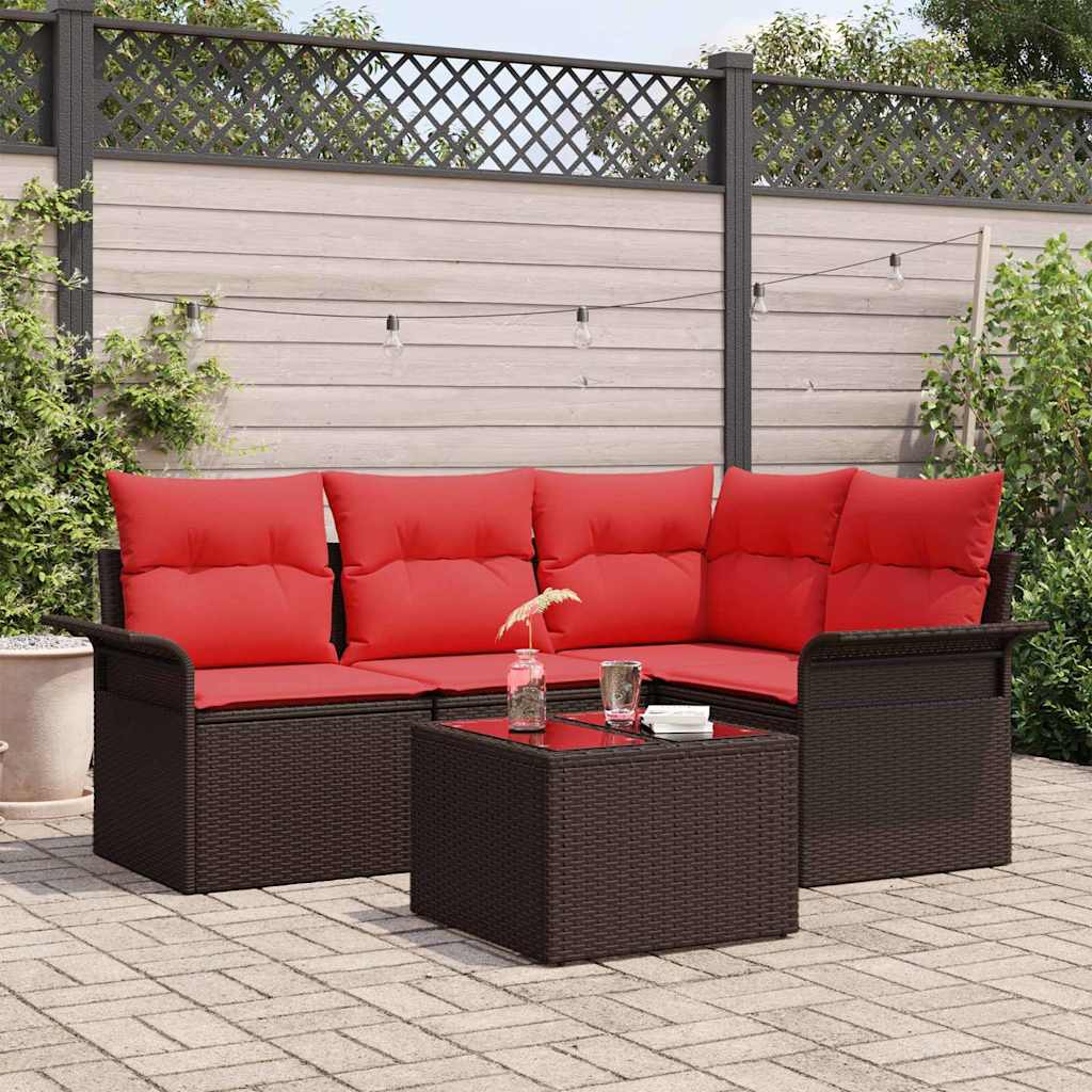Ensemble de canapé de jardin 5 pcs Marron polyrotin