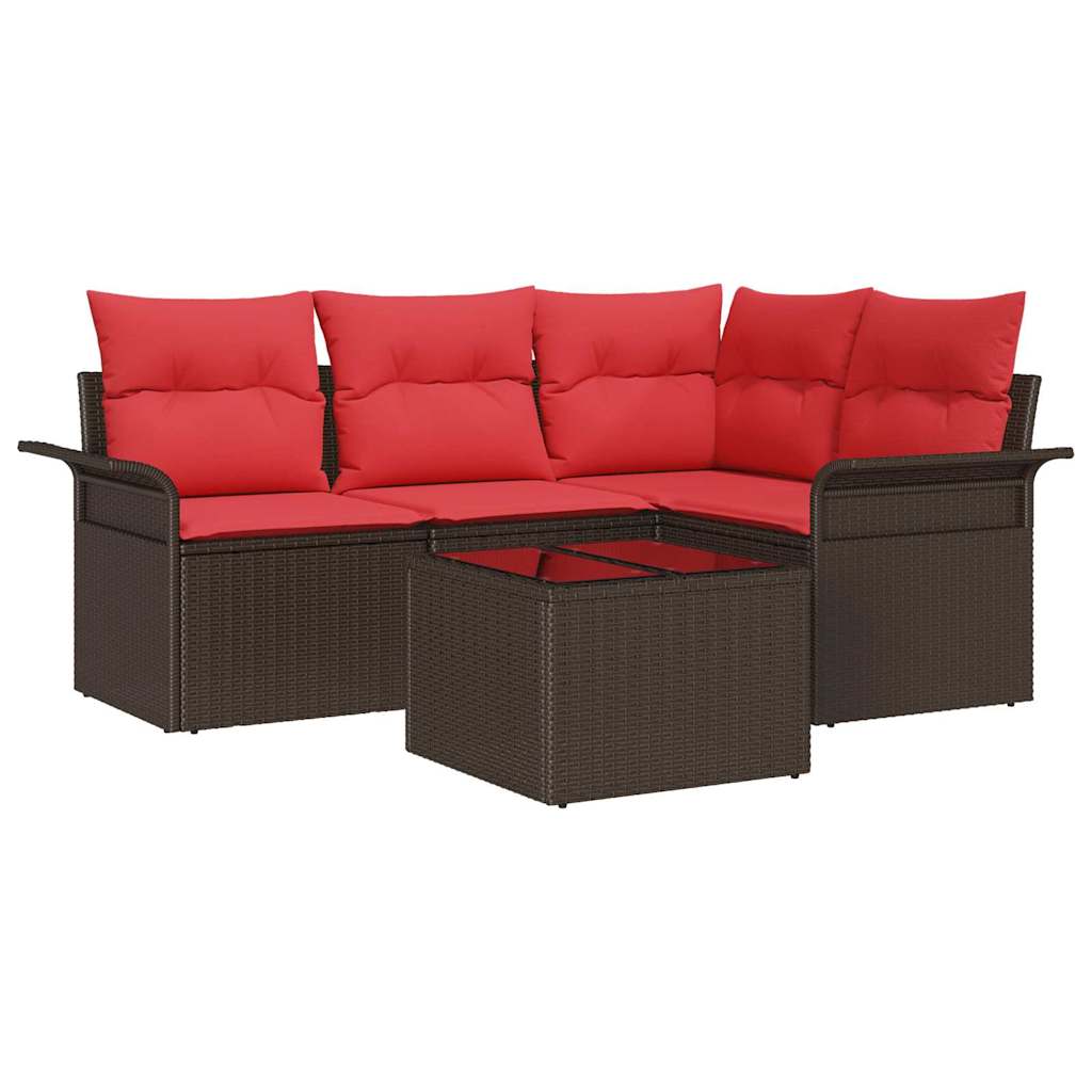 Ensemble de canapé de jardin 5 pcs Marron polyrotin