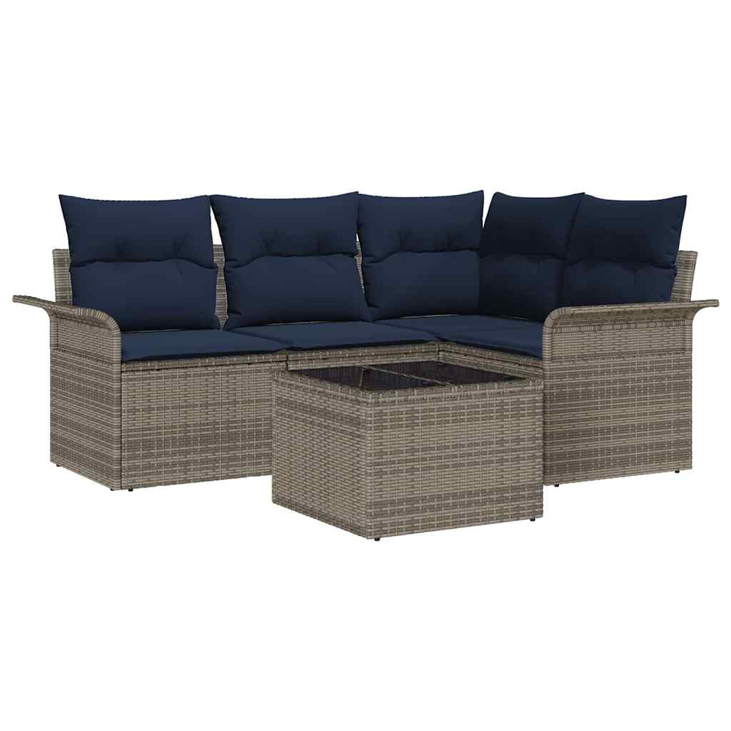 Ensemble de canapé de jardin avec coussin 5 pcs Gris polyrotin