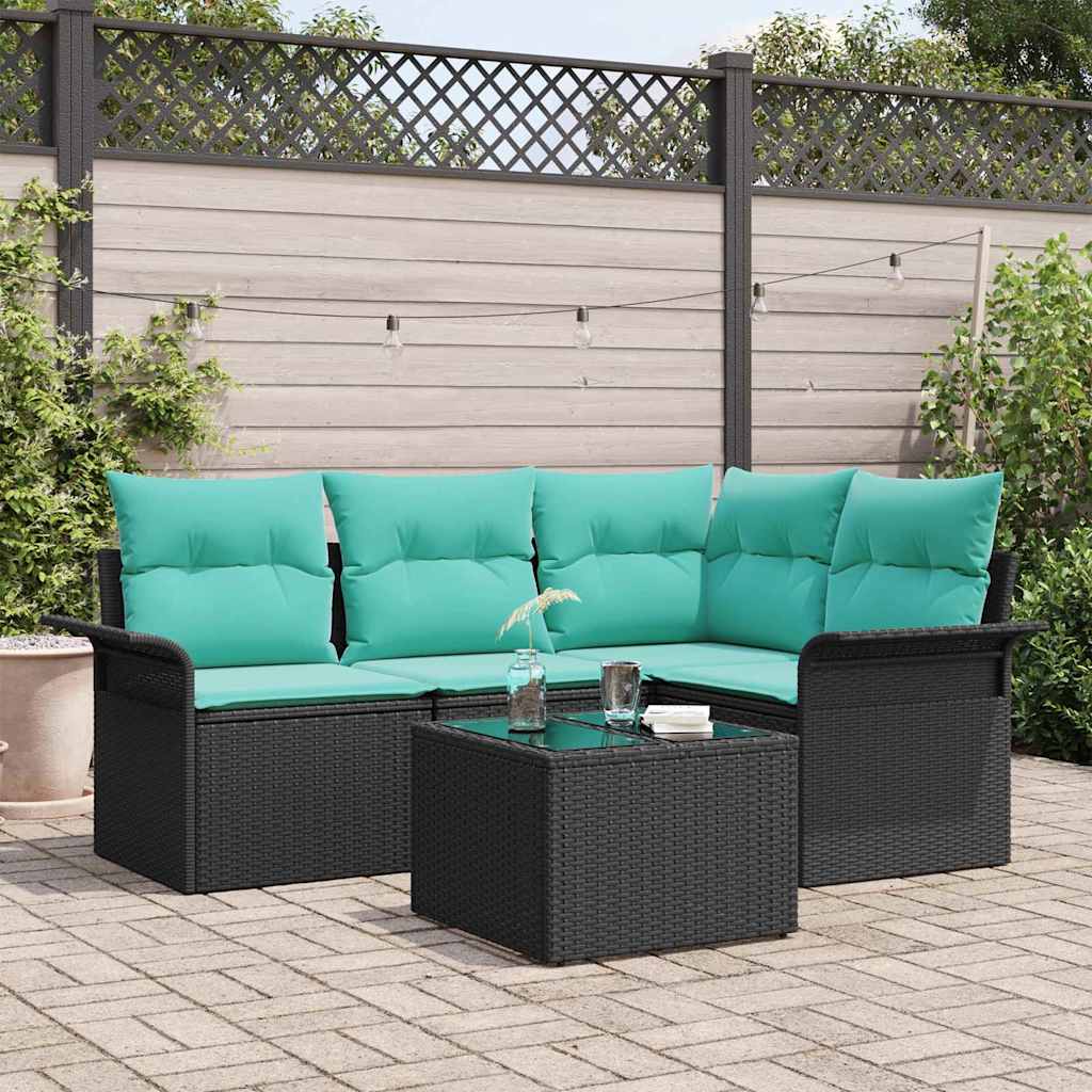 Ensemble de canapé de jardin avec coussin 5 pcs Noir polyrotin
