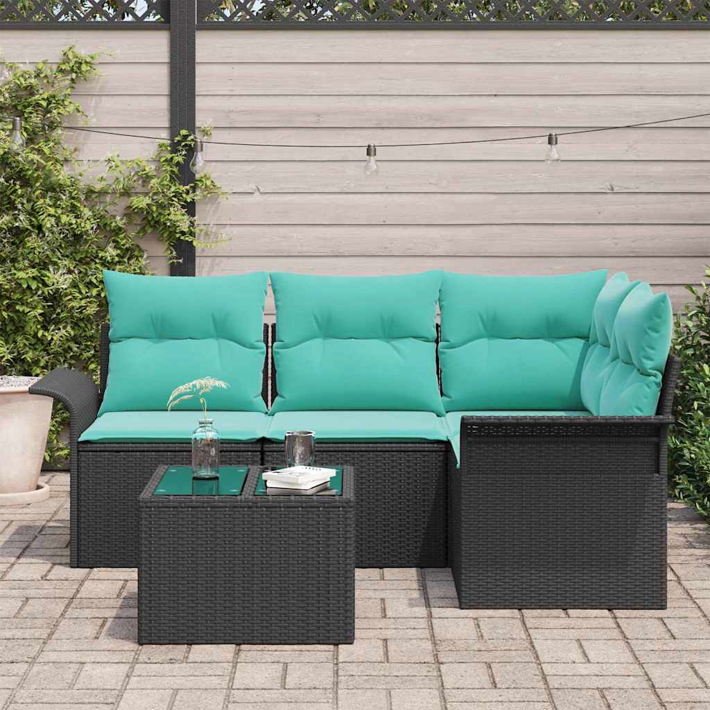 Ensemble de canapé de jardin avec coussin 5 pcs Noir polyrotin