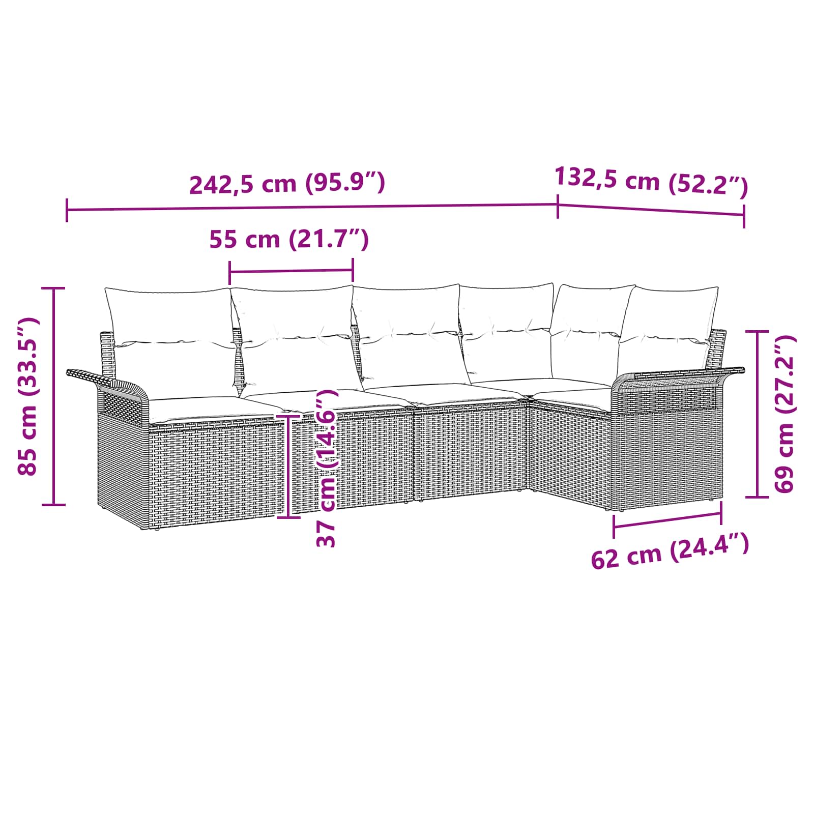 Ensemble de canapé de jardin 5 pcs Marron polyrotin