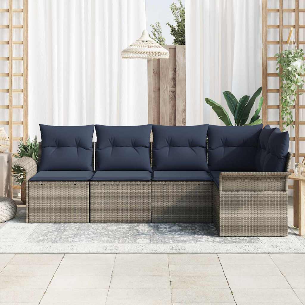 Ensemble de canapé de jardin avec coussin 5 pcs Gris polyrotin