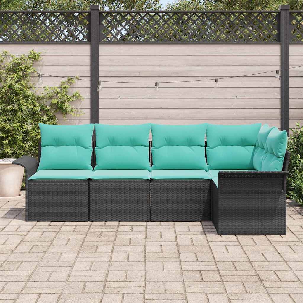 Ensemble de canapé de jardin avec coussin 5 pcs Noir polyrotin