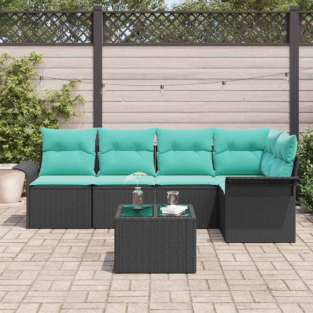 Ensemble de canapé de jardin avec coussin 6 pcs Noir polyrotin