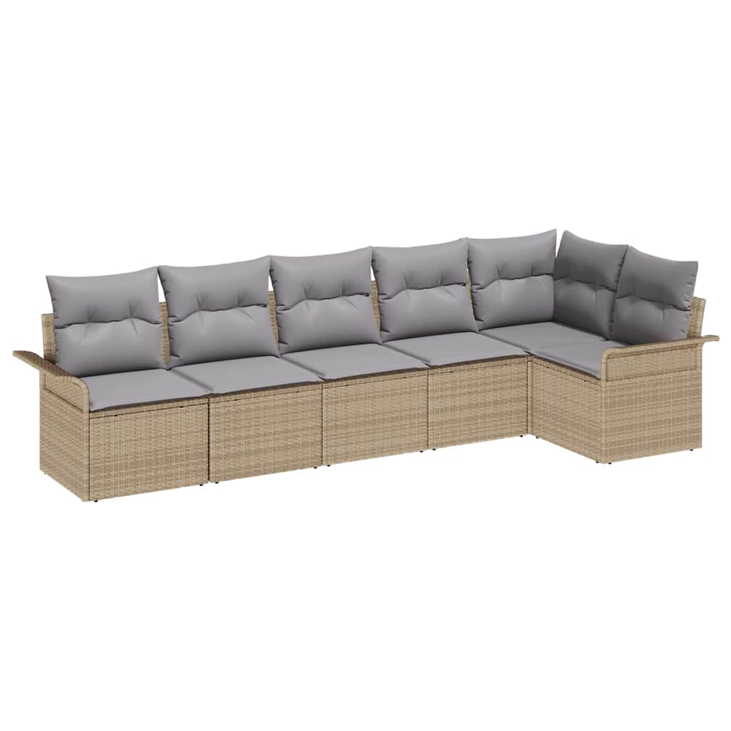 Ensemble de canapé de jardin avec coussin 6 pcs Beige polyrotin