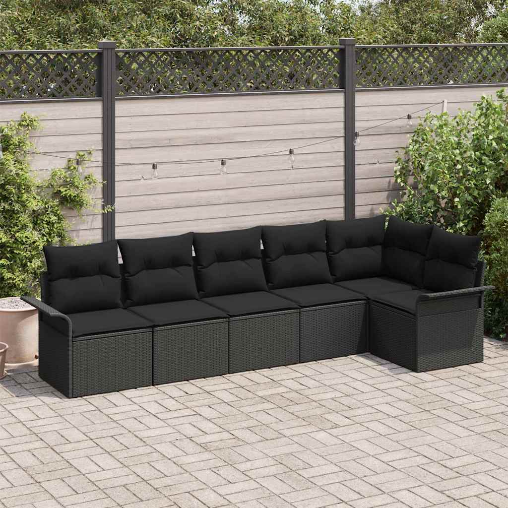 Ensemble de canapé de jardin avec coussin 6 pcs Noir polyrotin