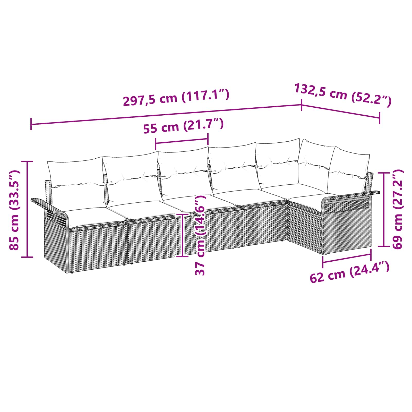 Ensemble de canapé de jardin 6 pcs Marron polyrotin