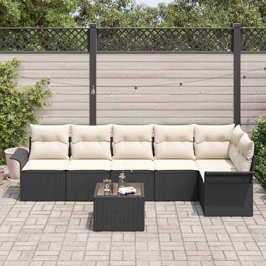 Ensemble de canapé de jardin avec coussin 7 pcs Noir polyrotin