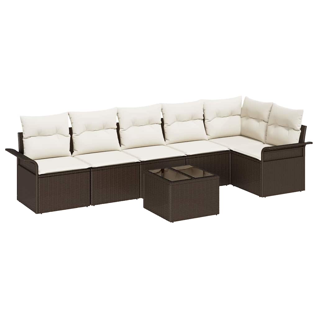 Ensemble de canapé de jardin 7 pcs Marron polyrotin