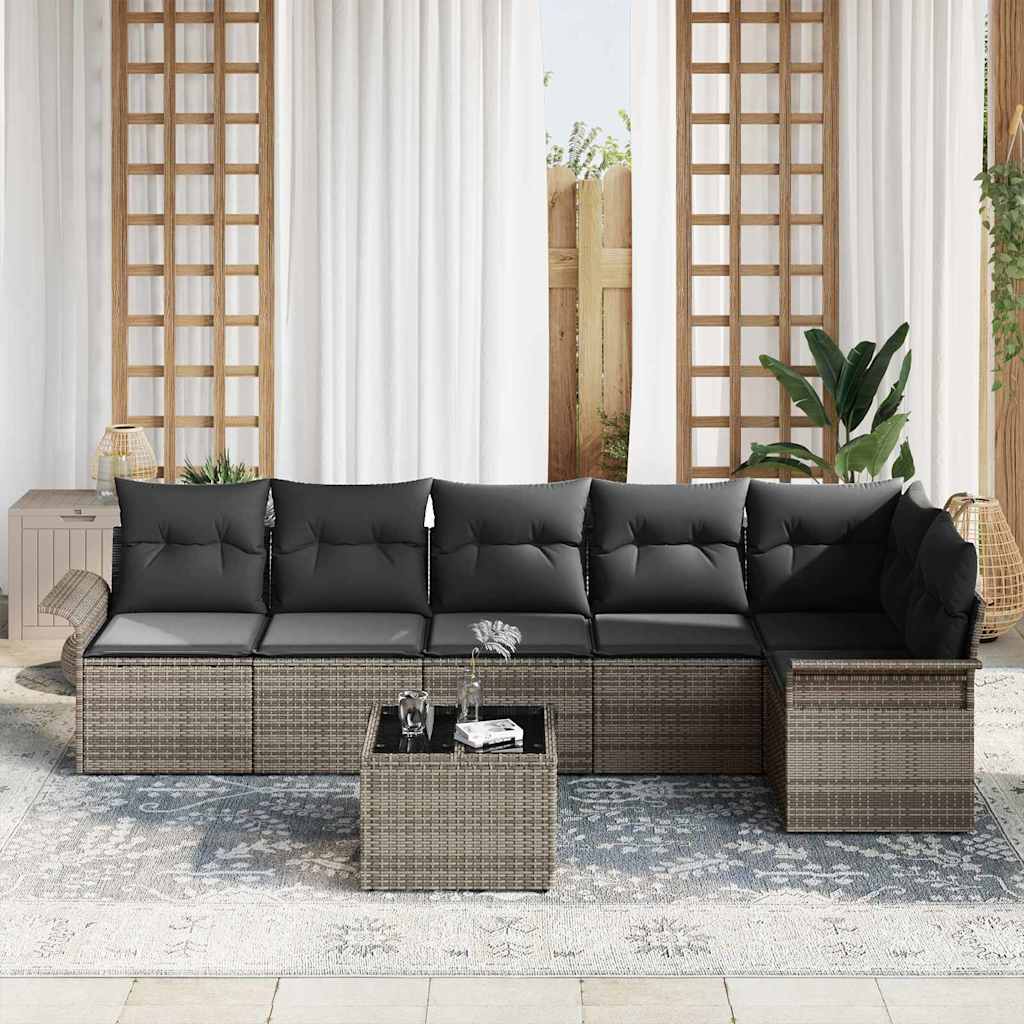 Ensemble de canapé de jardin avec coussin 7 pcs Gris polyrotin