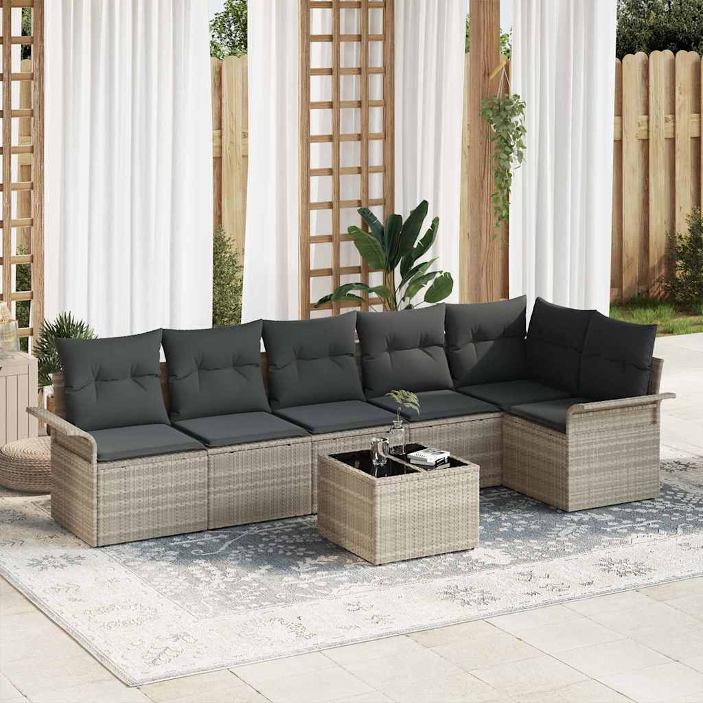 Ensemble de canapé de jardin 7 pcs Gris clair polyrotin