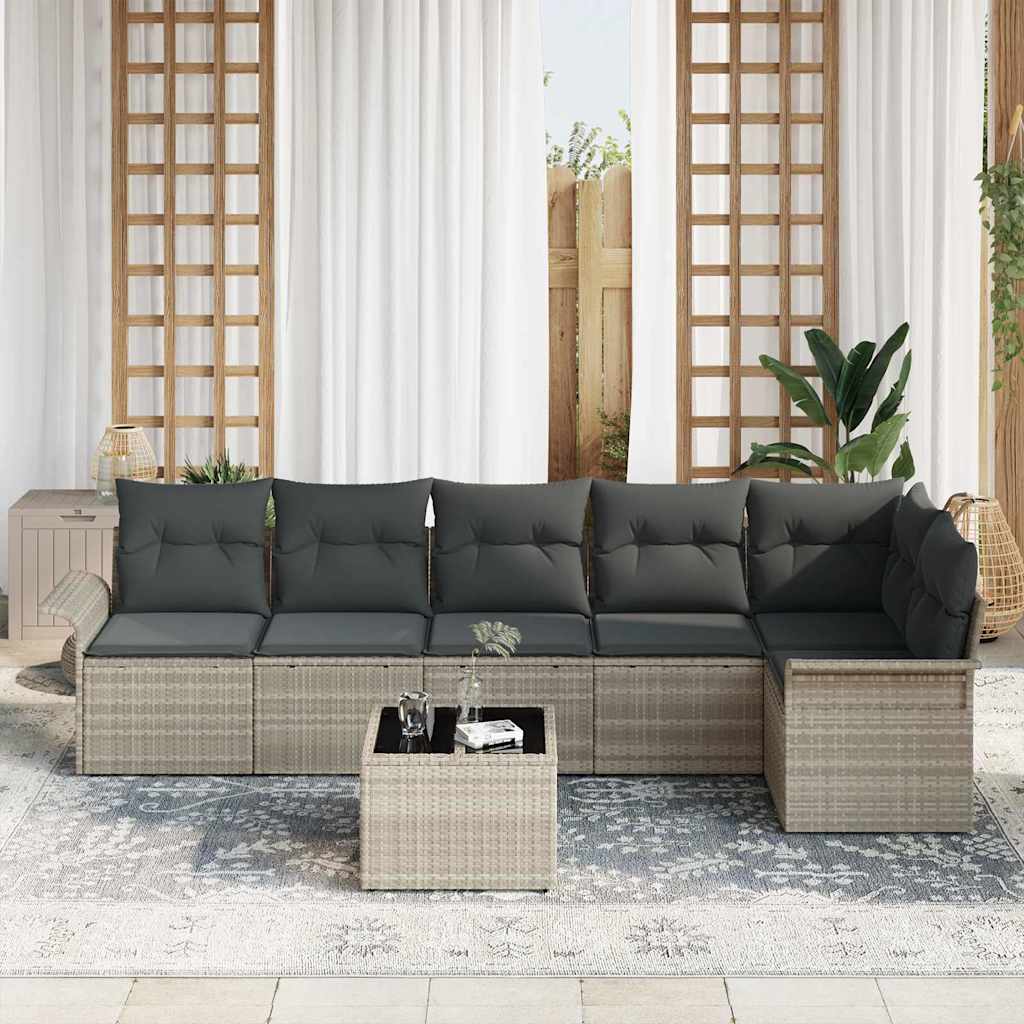 Ensemble de canapé de jardin 7 pcs Gris clair polyrotin