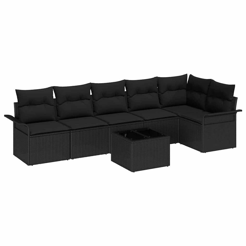 Ensemble de canapé de jardin avec coussin 7 pcs Noir polyrotin