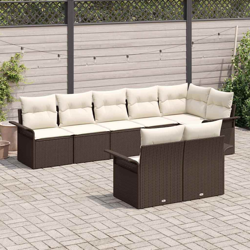 Ensemble de canapé de jardin 8 pcs Marron polyrotin