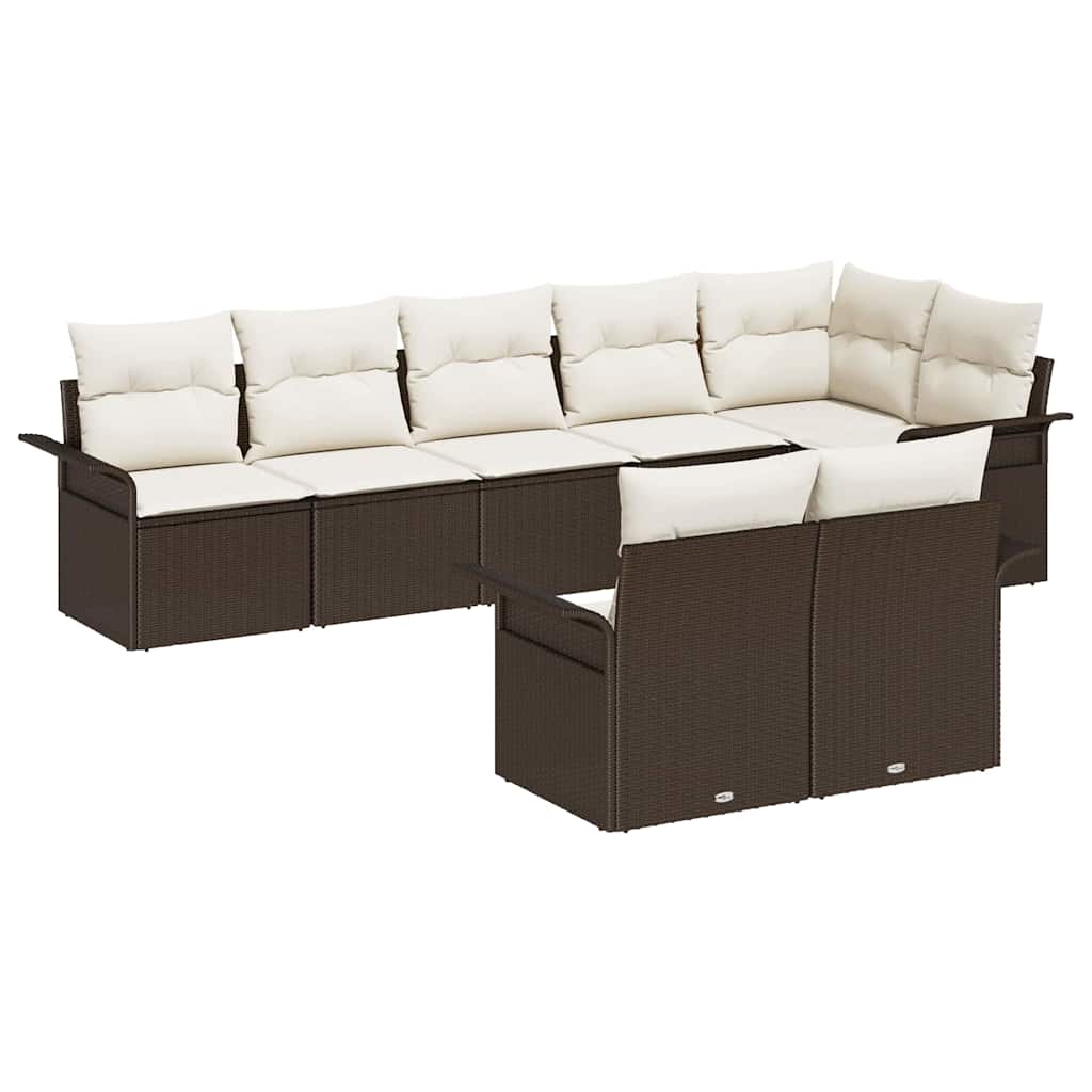 Ensemble de canapé de jardin 8 pcs Marron polyrotin