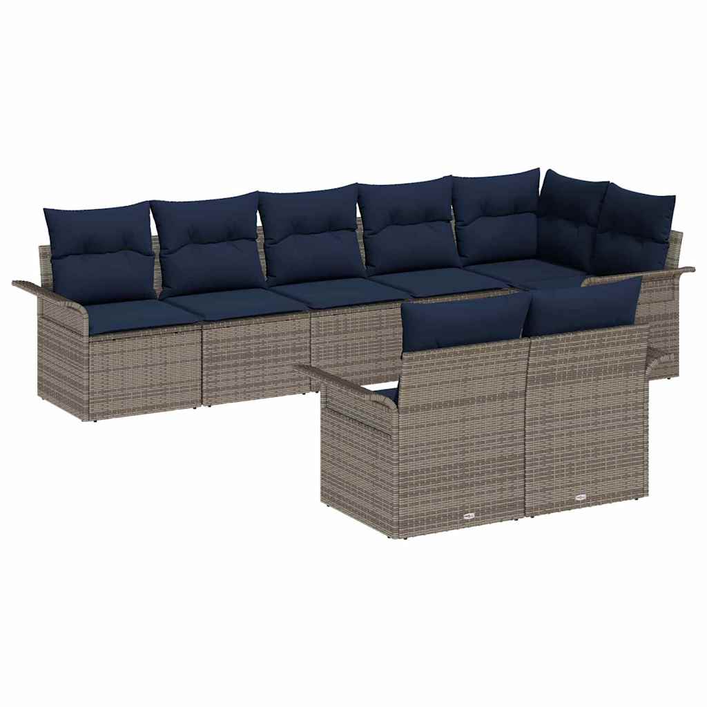 Ensemble de canapé de jardin avec coussin 8 pcs Gris polyrotin