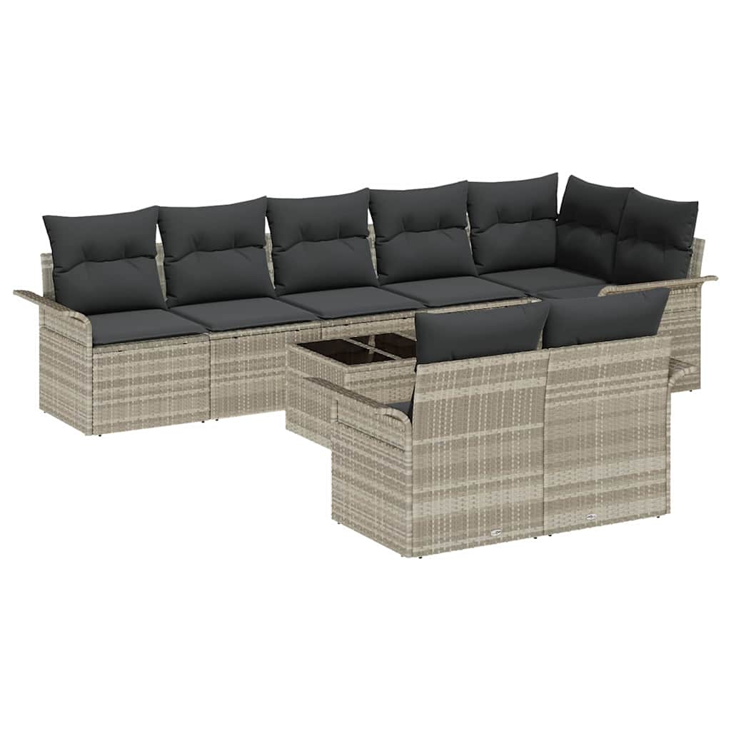 Ensemble de canapé de jardin 9 pcs Gris clair Poly rotin