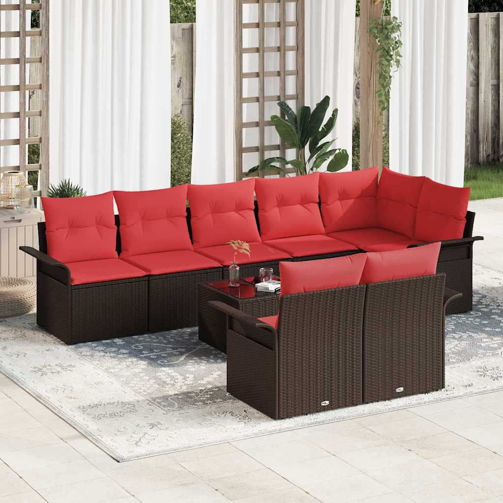 Ensemble de canapé de jardin 9 pcs Marron polyrotin