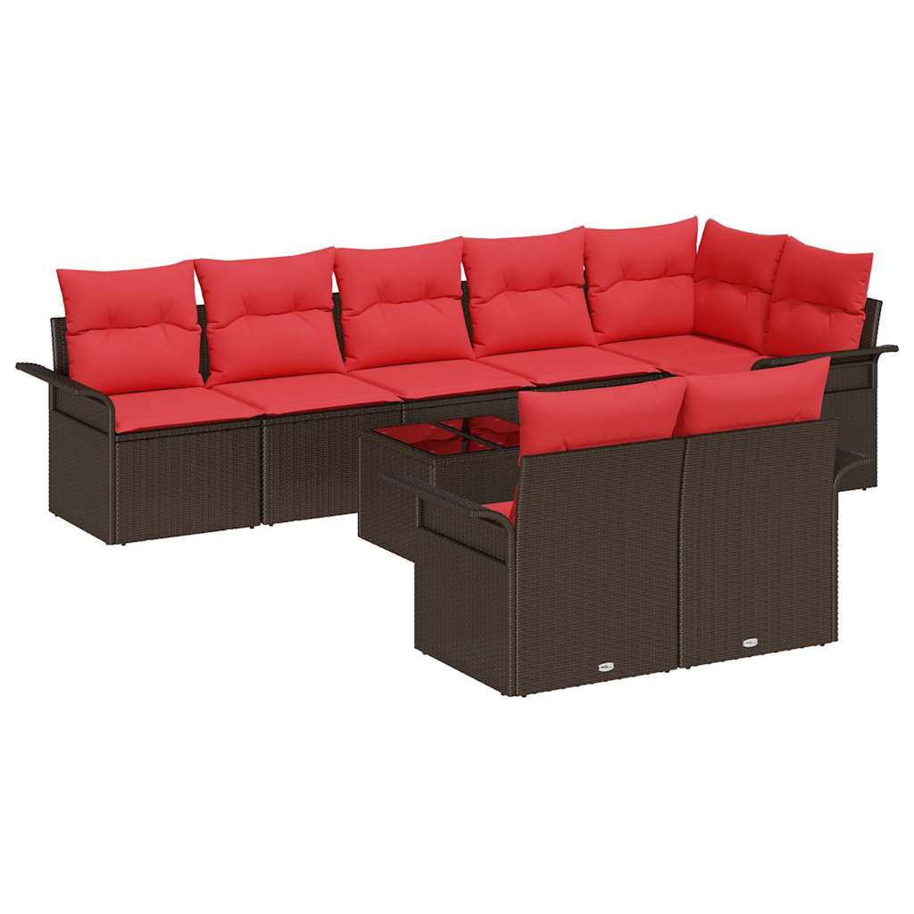 Ensemble de canapé de jardin 9 pcs Marron polyrotin