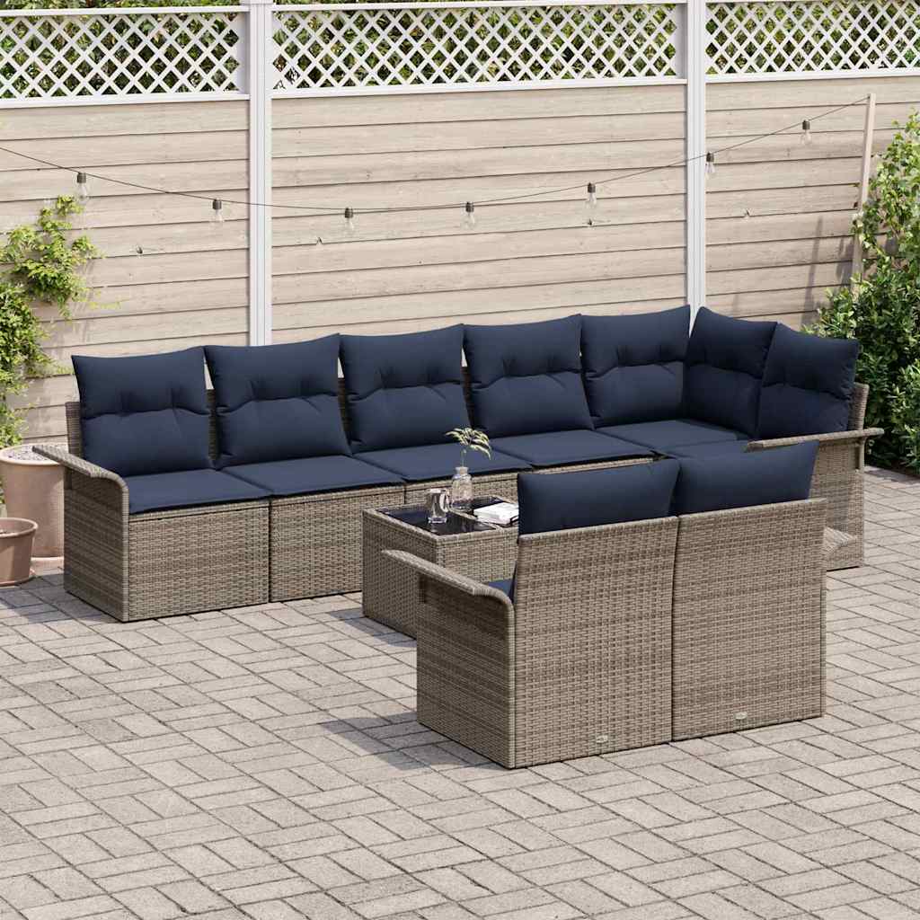 Ensemble de canapé de jardin avec coussin 9 pcs Gris polyrotin