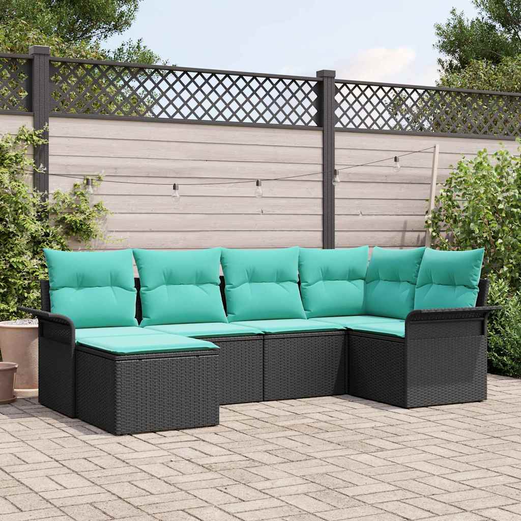 Ensemble de canapé de jardin avec coussin 6 pcs Noir polyrotin