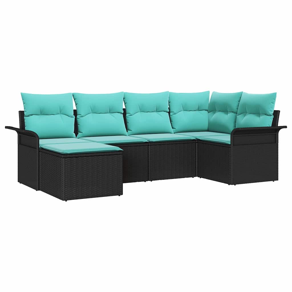 Ensemble de canapé de jardin avec coussin 6 pcs Noir polyrotin