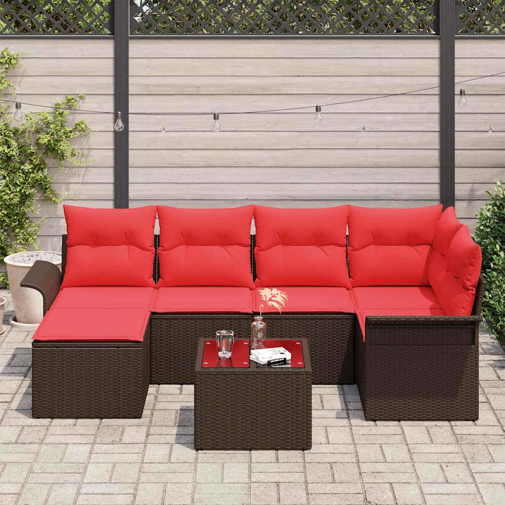 Ensemble de canapé de jardin 7 pcs Marron polyrotin