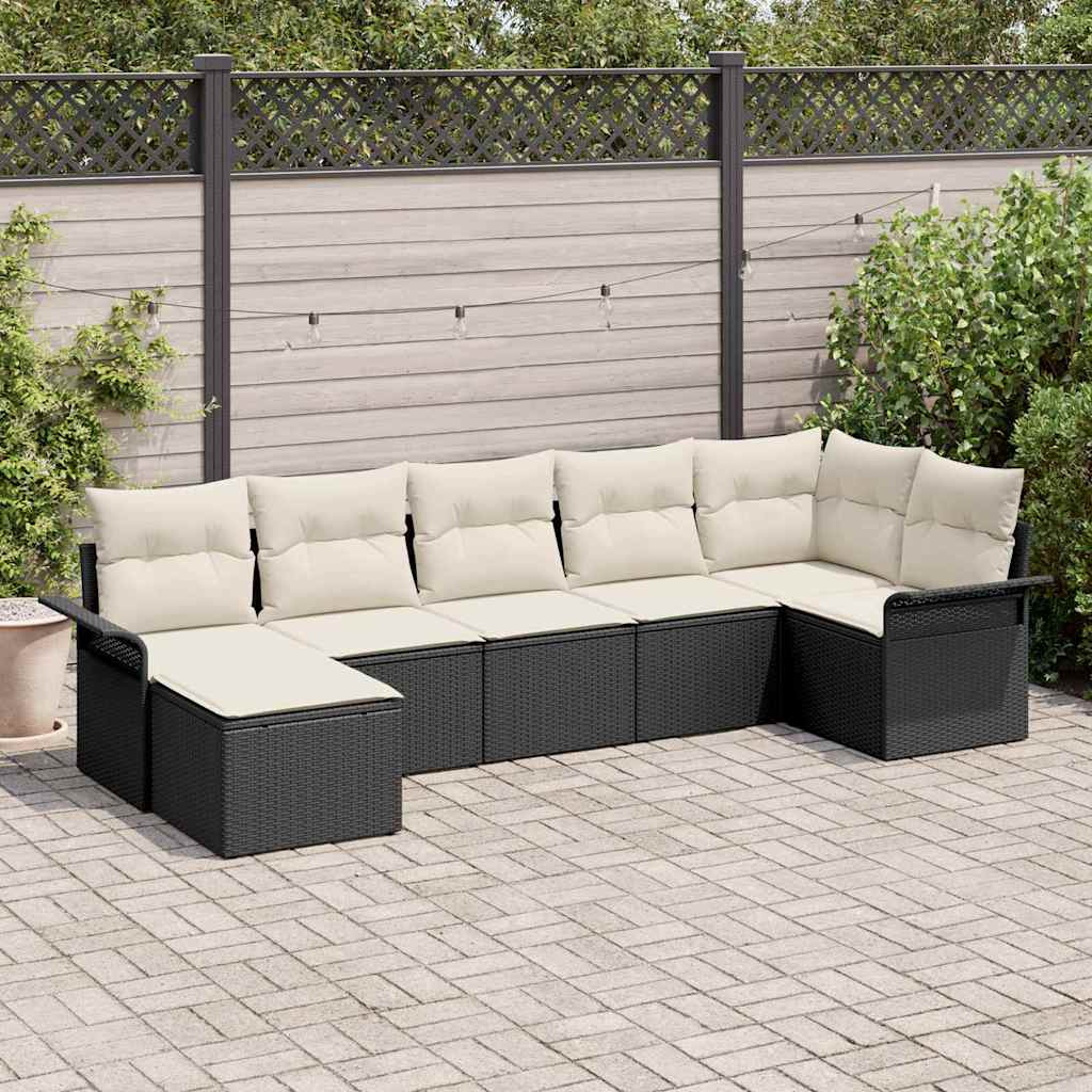 Ensemble de canapé de jardin avec coussin 7 pcs Noir polyrotin