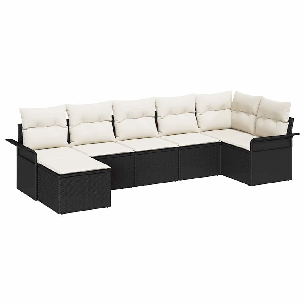 Ensemble de canapé de jardin avec coussin 7 pcs Noir polyrotin