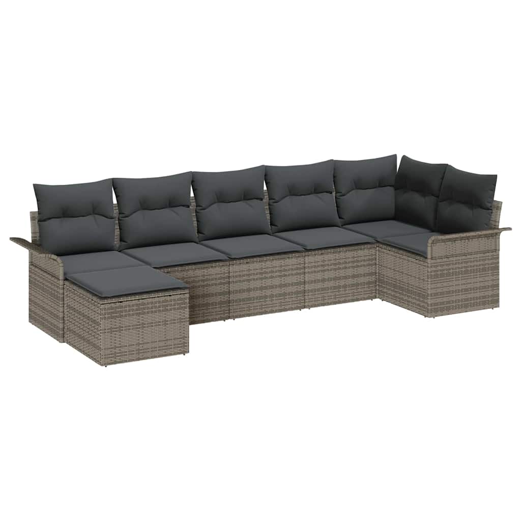 Ensemble de canapé de jardin avec coussin 7 pcs Gris polyrotin