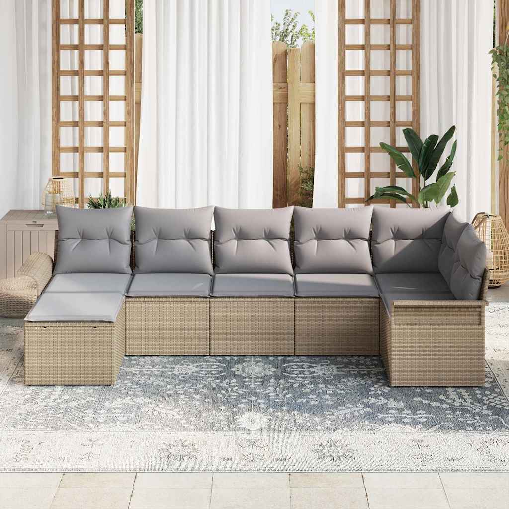Ensemble de canapé de jardin avec coussin 7 pcs Beige polyrotin