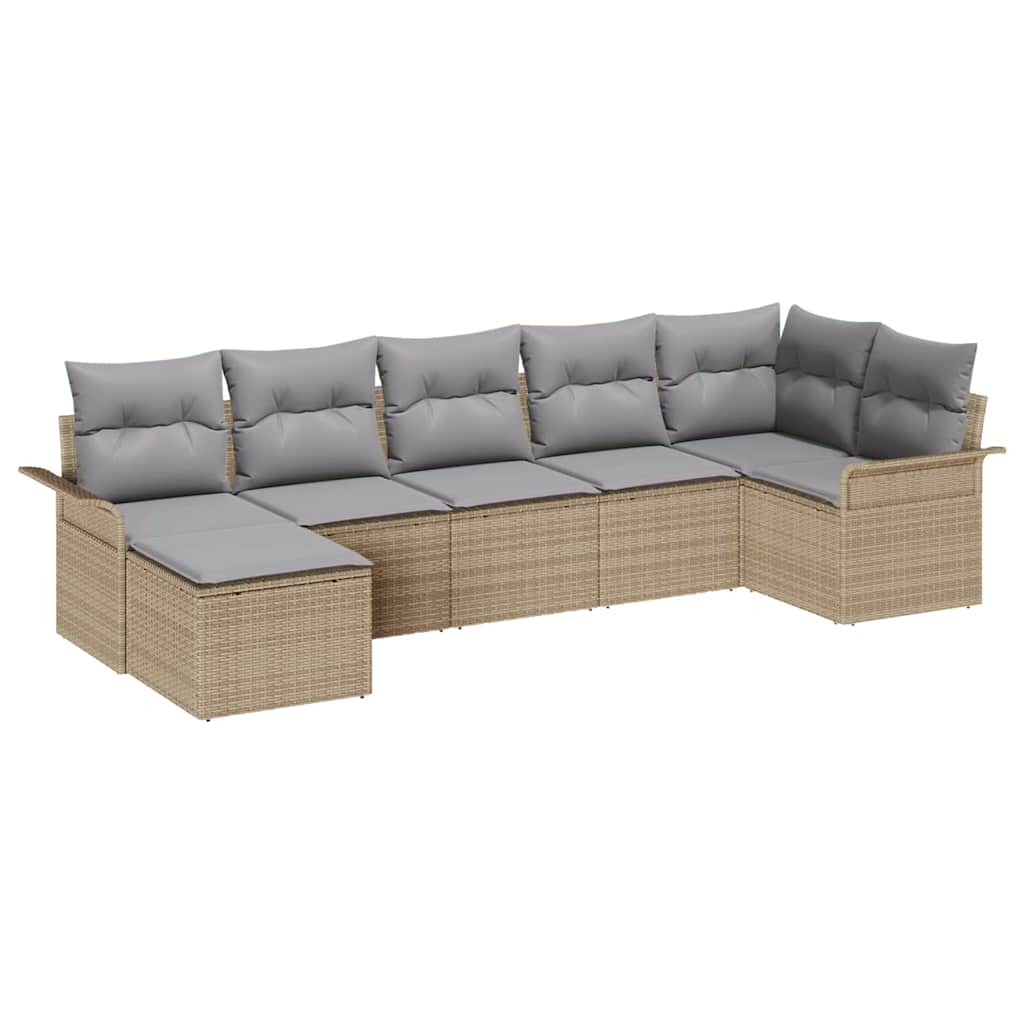 Ensemble de canapé de jardin avec coussin 7 pcs Beige polyrotin