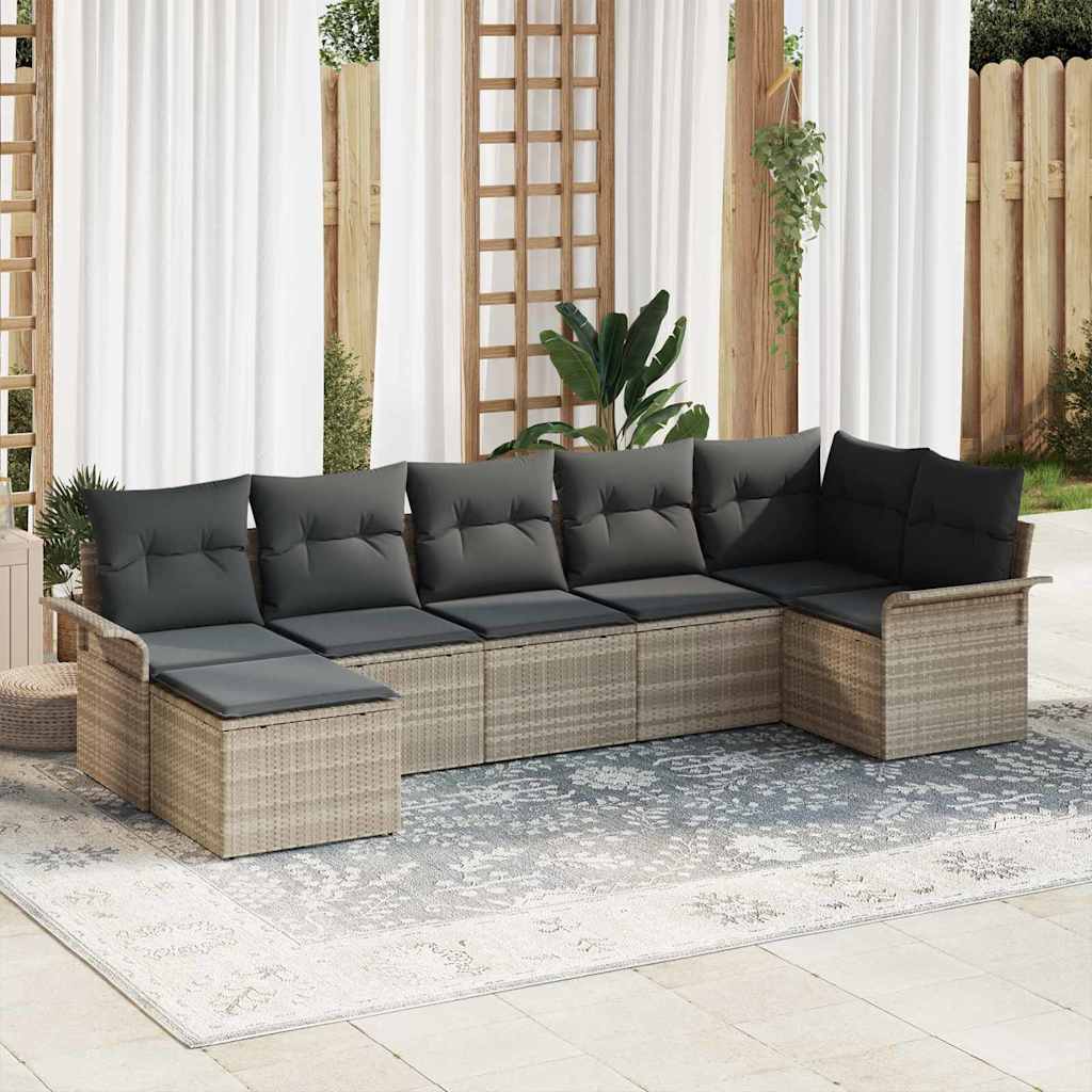 Ensemble de canapé de jardin 7 pcs Gris clair Poly rotin