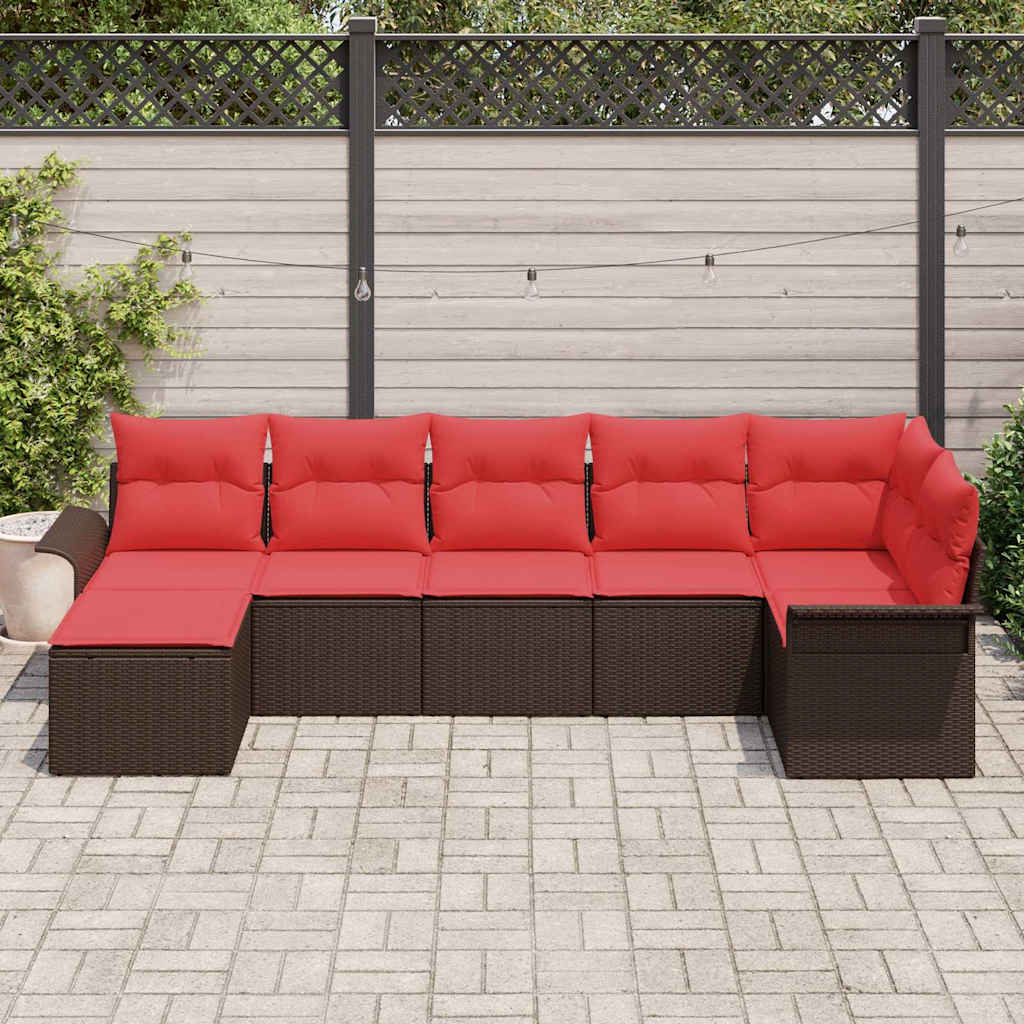 Ensemble de canapé de jardin avec coussin Marron polyrotin
