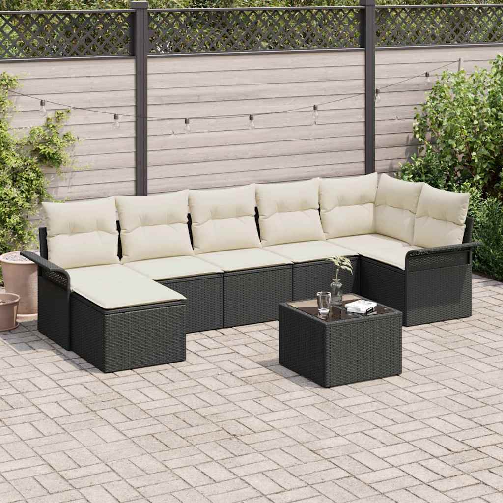 Ensemble de canapé de jardin avec coussin 8 pcs Noir Poly rotin