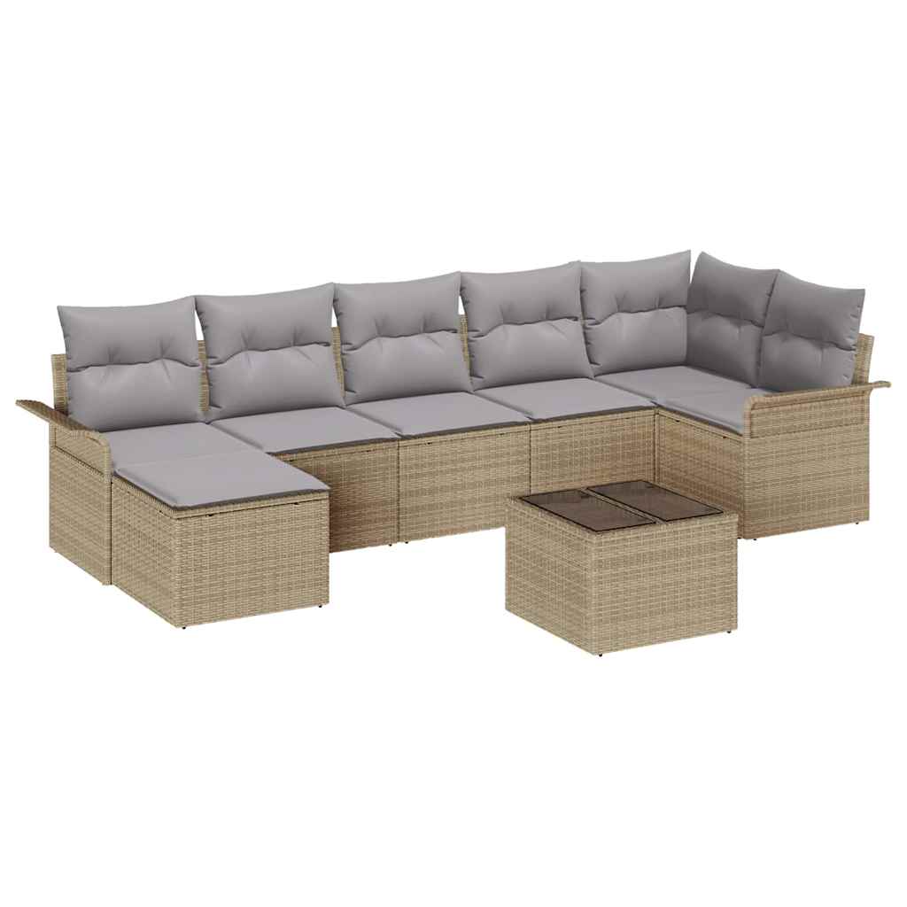 Ensemble de canapé de jardin 8 pcs Beige Poly rotin