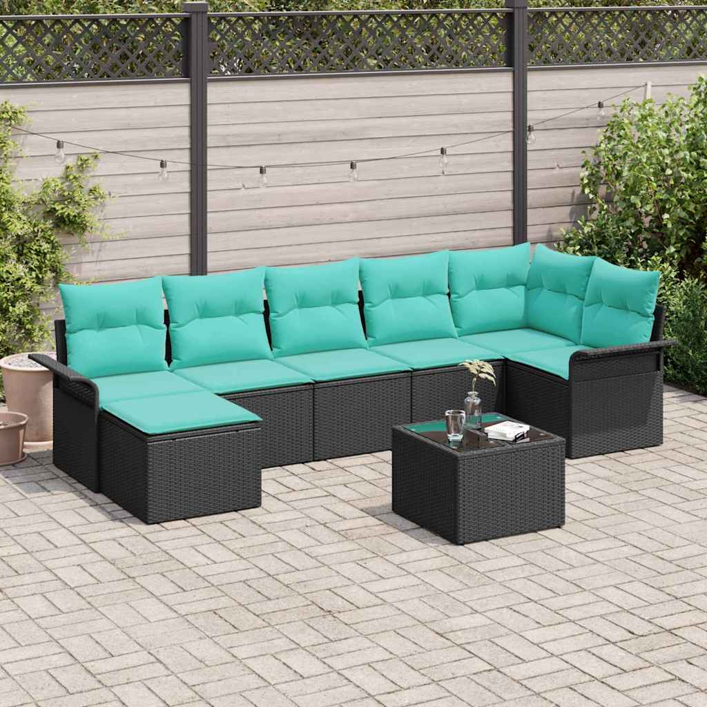 Ensemble de canapé de jardin avec coussin 8 pcs Noir Poly rotin