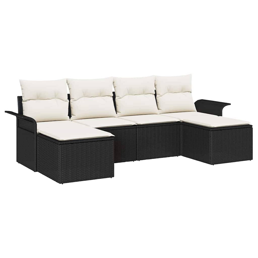 Ensemble de canapé de jardin avec coussin 6 pcs Noir polyrotin