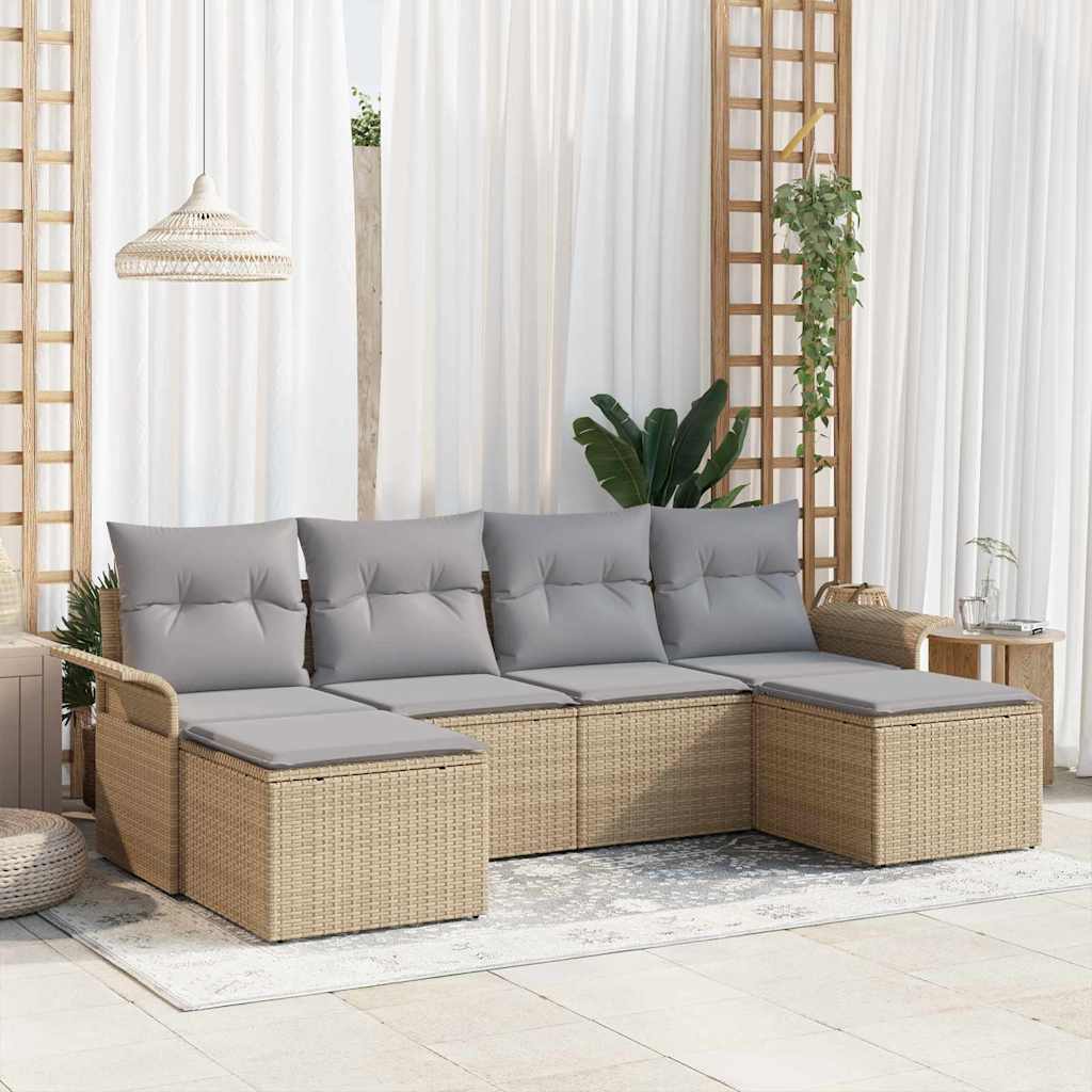 Ensemble de canapé de jardin avec coussin 6 pcs Beige polyrotin