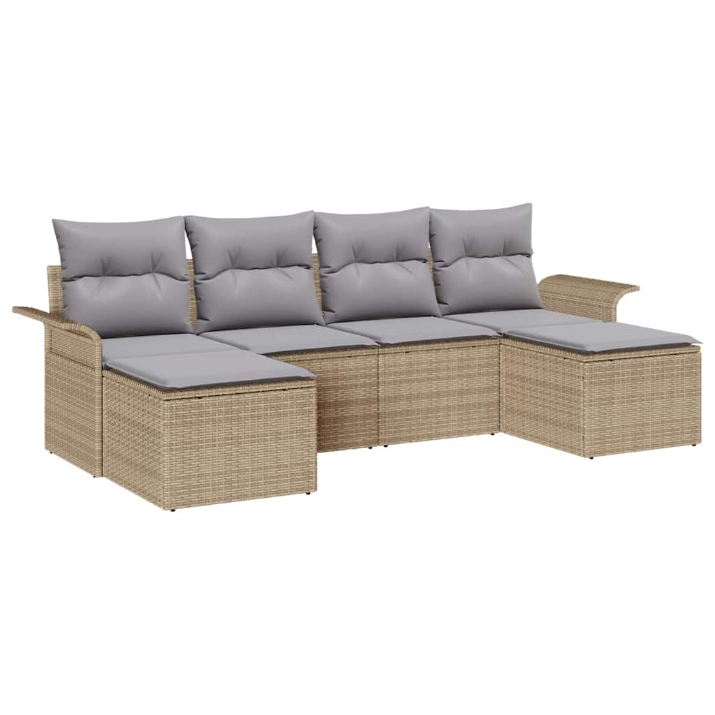 Ensemble de canapé de jardin avec coussin 6 pcs Beige polyrotin