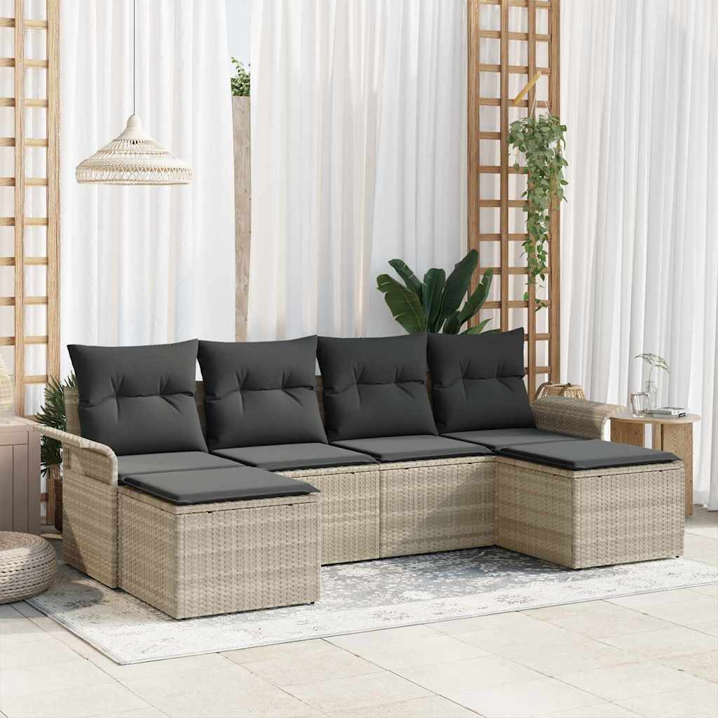 Ensemble de canapé de jardin 6 pcs Gris clair Poly rotin