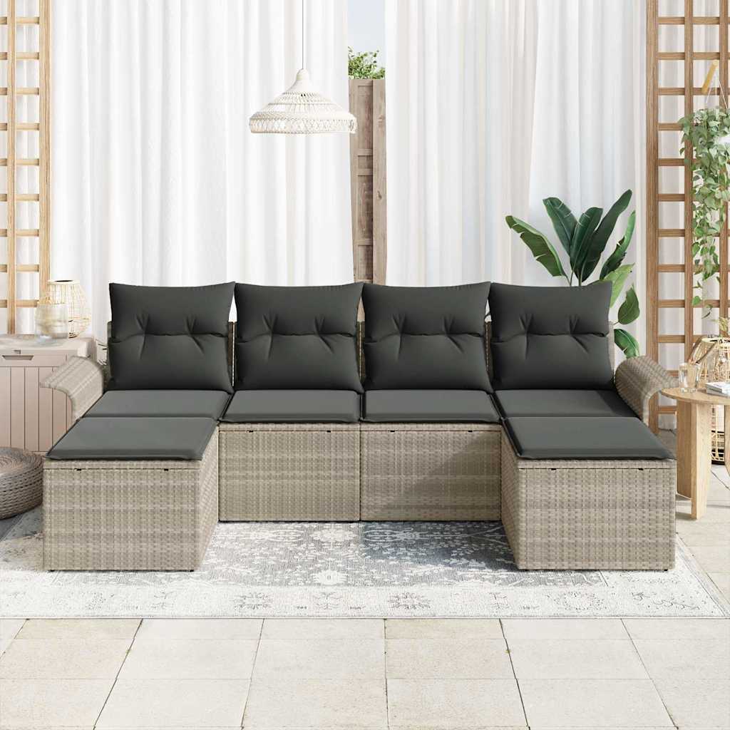 Ensemble de canapé de jardin 6 pcs Gris clair Poly rotin