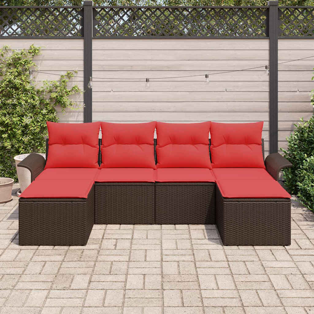 Ensemble de canapé de jardin 6 pcs Marron polyrotin