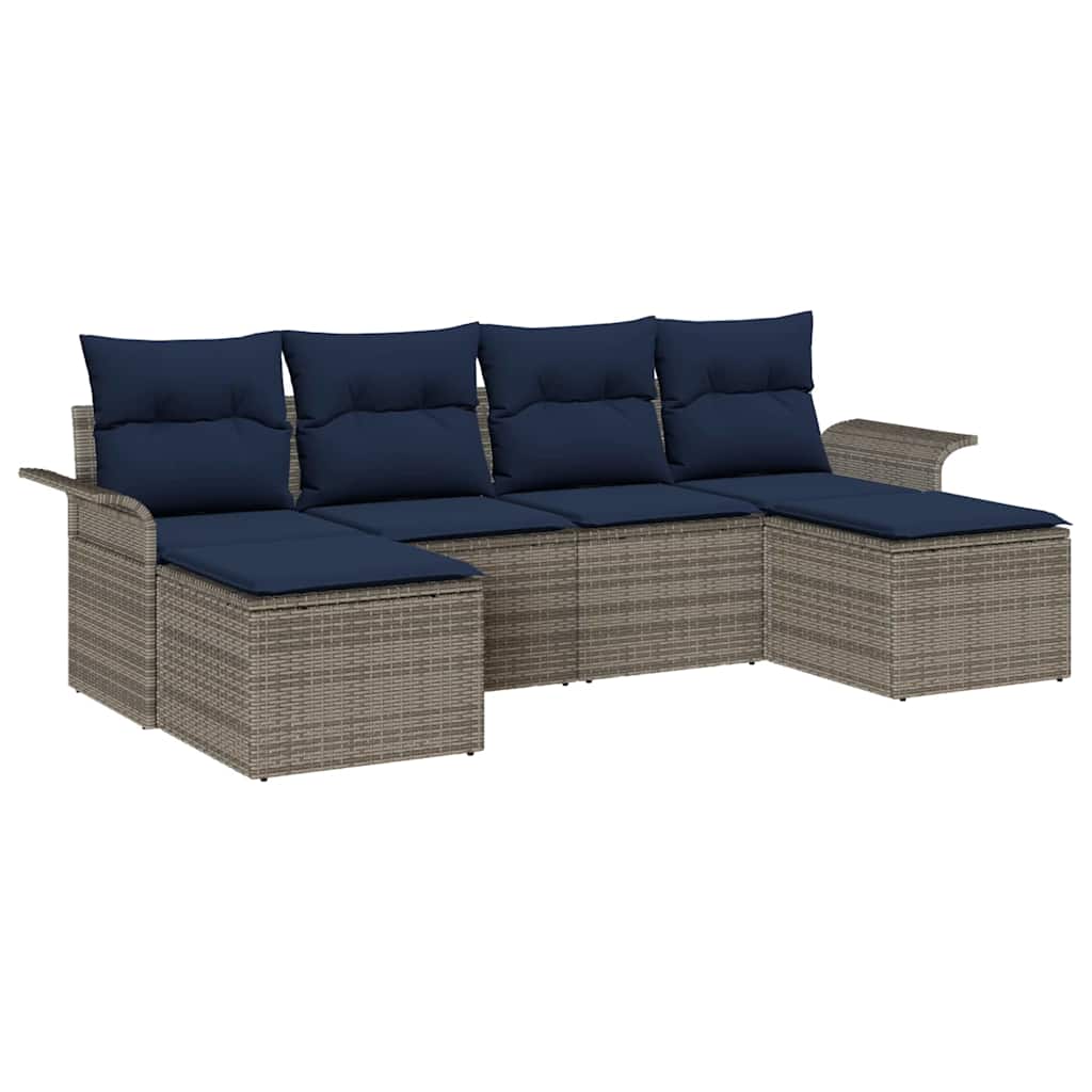 Ensemble de canapé de jardin avec coussin 6 pcs Gris polyrotin
