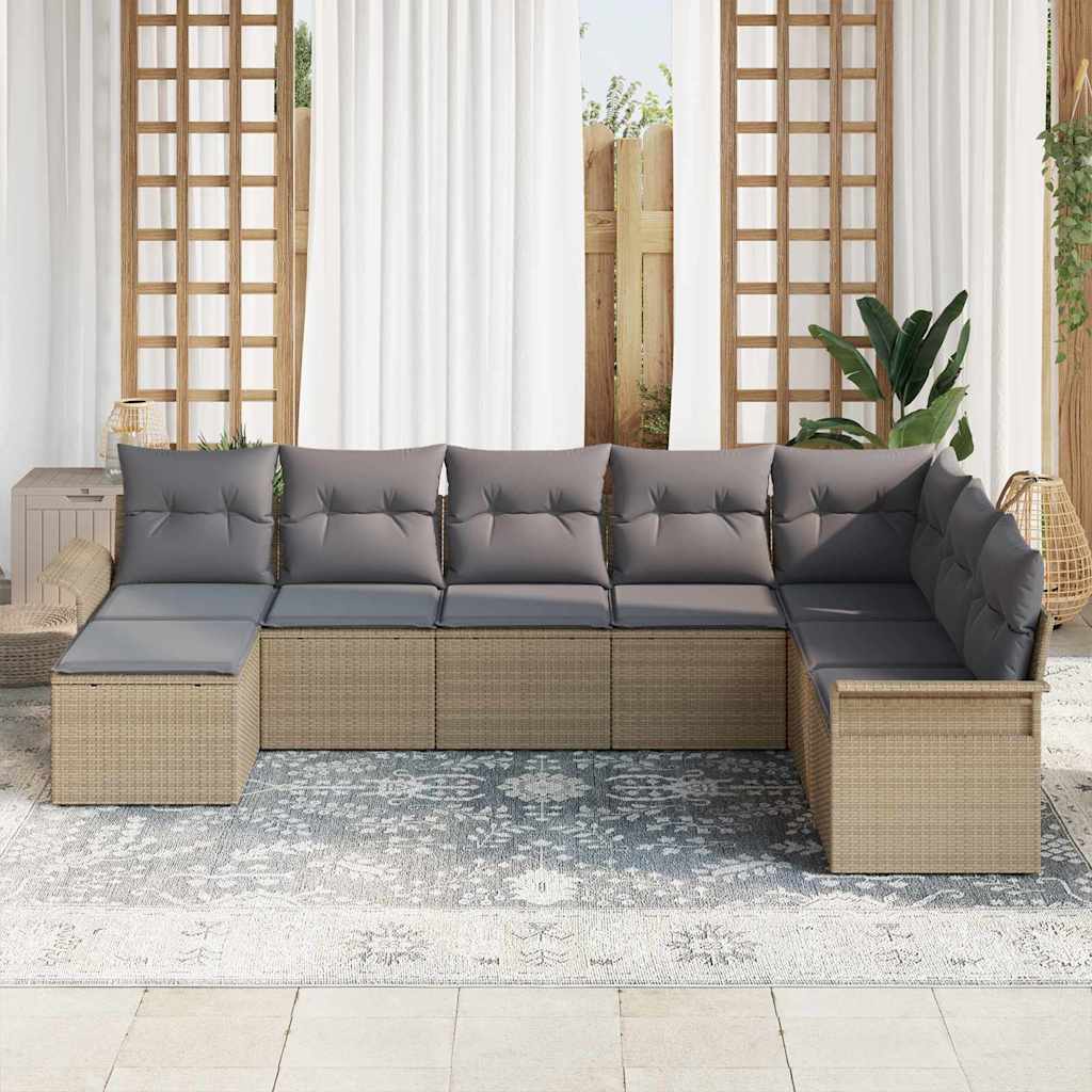 Ensemble de canapé de jardin 8 pc Beige polyrotin