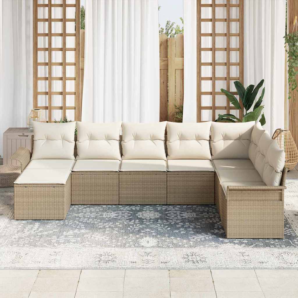 Ensemble de canapé de jardin avec coussin 8 pcs Beige polyrotin