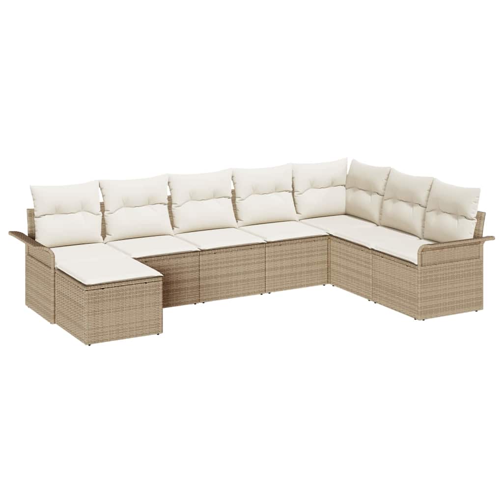 Ensemble de canapé de jardin avec coussin 8 pcs Beige polyrotin