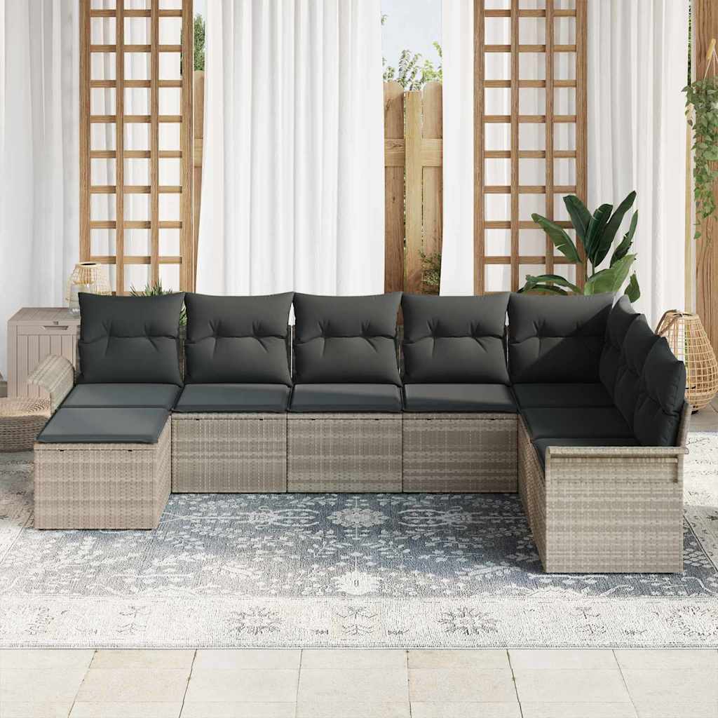 Ensemble de canapé de jardin 8 pcs Gris clair polyrotin